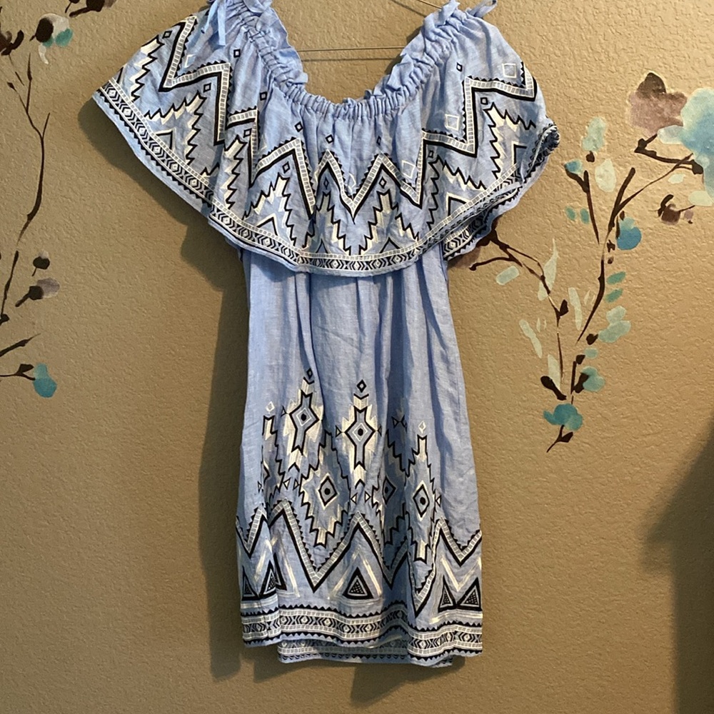 Parker linen embroidered Susie off shoulder dress M - Picture 4 of 8
